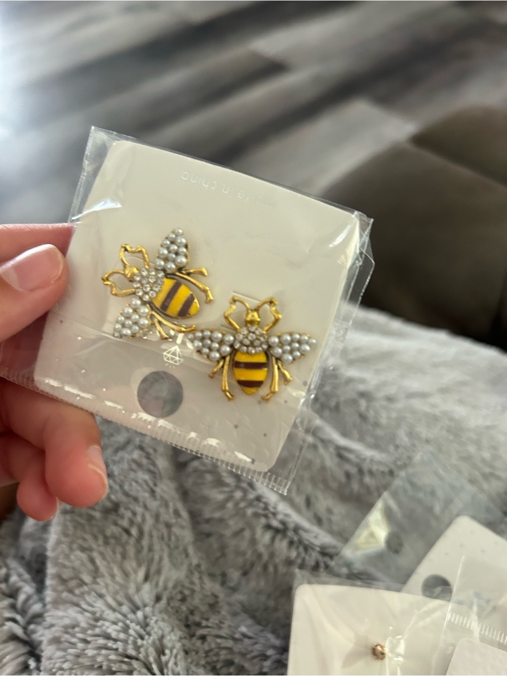 4/$50 Bee Crystal Stud Earrings - Yellow & Gold